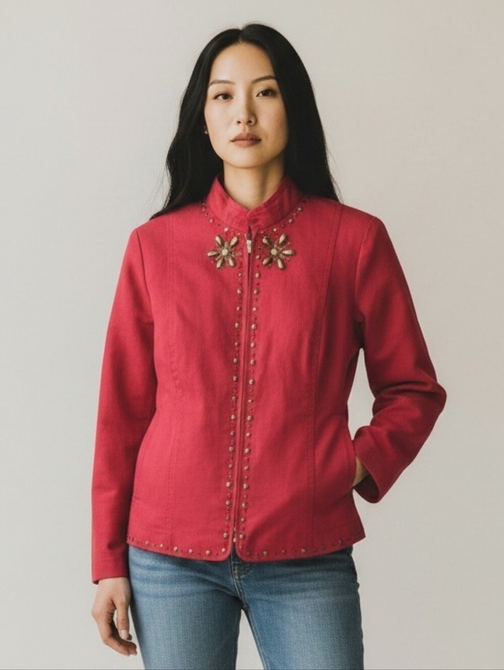 Alfred Dunner Red Blazer/Jacket with Gold Studs  Size 8